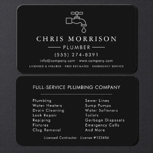 Professional Plumbing Service Black & Silver Business Card