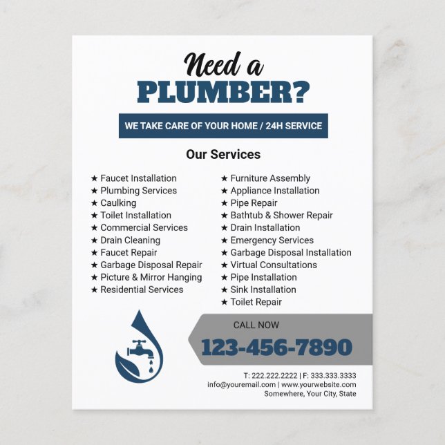 Professional Plumbing Service Water Drop Logo  Flyer (Front)