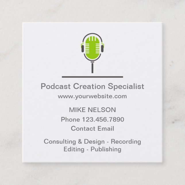 Professional Podcast Creation Specialist Square Business Card (Front)