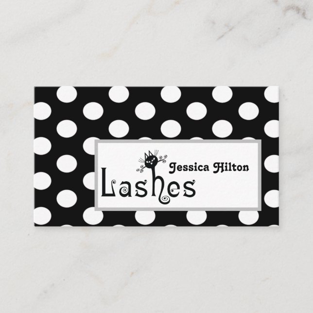 Professional polka dots cat lashes logo business card (Front)