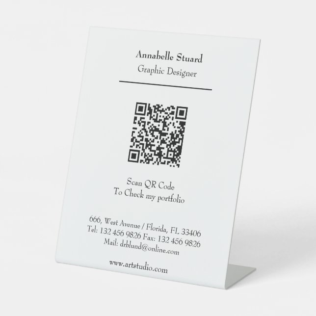 Professional Portfolio Personalized Modern QR code Pedestal Sign (Front)