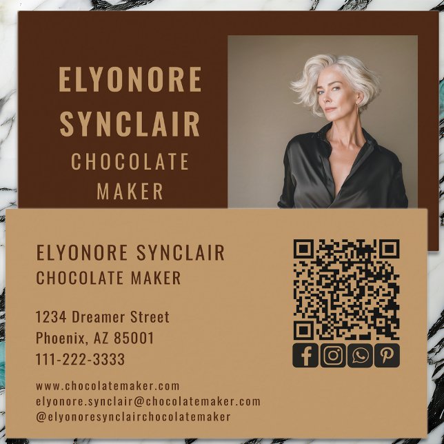 Professional Portrait Chocolate Maker Photo Social Business Card (Creator Uploaded)