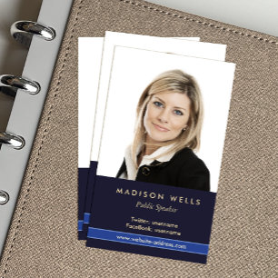 Professional Portrait Photo Navy Blue Business Card
