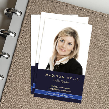 Professional Portrait Photo Navy Blue Business Card by sm_business_cards at Zazzle