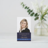 Professional Portrait Photo Navy Blue Business Card (Standing Front)