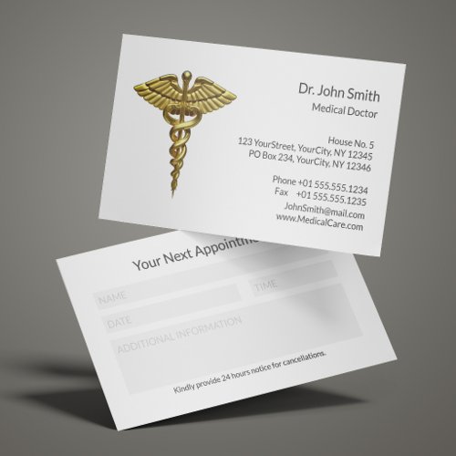 Professional Precious Gold Caduceus Clean Medical  Appointment Card