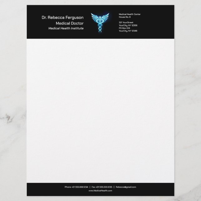 Professional Precious Medical Blue Caduceus Letterhead (Front)