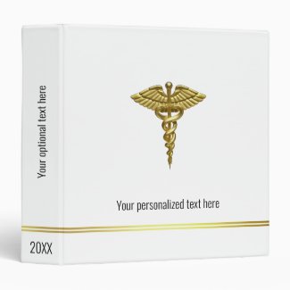 Professional Precious Medical Gold Caduceus 3 Ring Binder