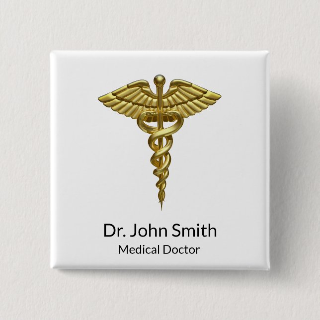 Professional Precious Medical Gold Caduceus Button (Front)