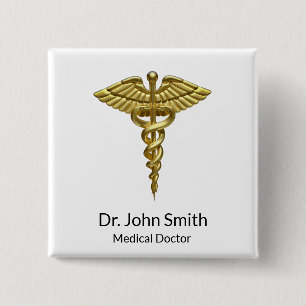 Professional Precious Medical Gold Caduceus Button