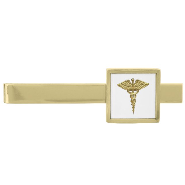 Professional Precious Medical Gold Caduceus Gold Finish Tie Bar (Front)