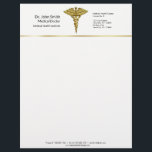 Professional Precious Medical Gold Caduceus Letterhead<br><div class="desc">Professional elegant clean business design for medical purposes featuring precious noble gold Caduceus symbol. Perfect for any business company related to healthcare industry: medical practice,  medical office,  doctor office,  pharmaceutical industry,  drugstore,  clinic and hospital. For hospital staff,  clinic employees,  physicians,  registered nurses; classy,  noble,  elegant and precious.</div>