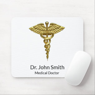 Professional Precious Medical Gold Caduceus Mouse Pad