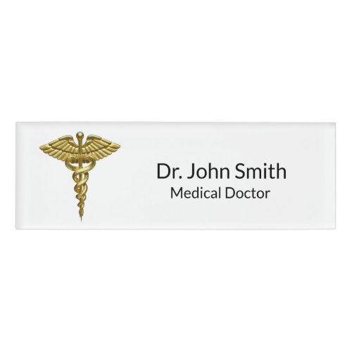 Professional Precious Medical Gold Caduceus Name Tag