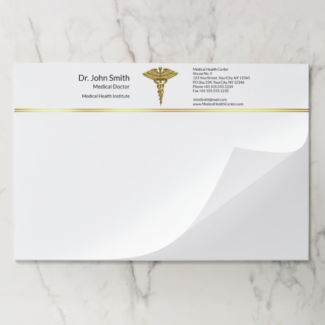 Professional Precious Medical Gold Caduceus Paper Pad (Folded)