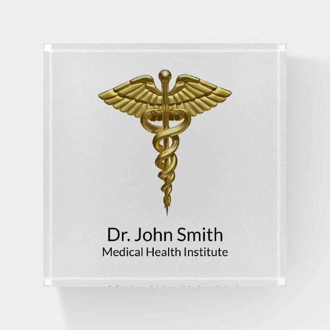 Professional Precious Medical Gold Caduceus Paperweight (Front)