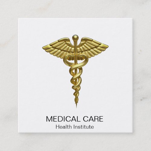 Professional Precious Medical Gold Caduceus Square Business Card