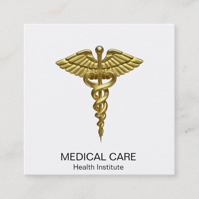 Professional Precious Medical Gold Caduceus Square Business Card (Front)