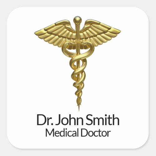 Professional Precious Medical Gold Caduceus Square Sticker