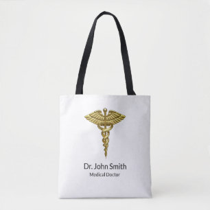 Professional Precious Medical Gold Caduceus Tote Bag