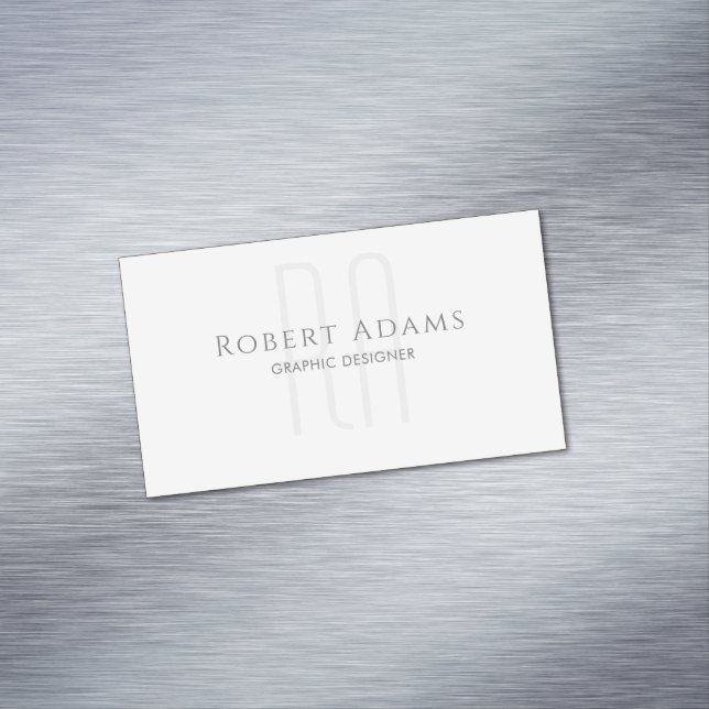 Professional Premium Pearl and Grey Monogrammed Business Card Magnet (In Situ)