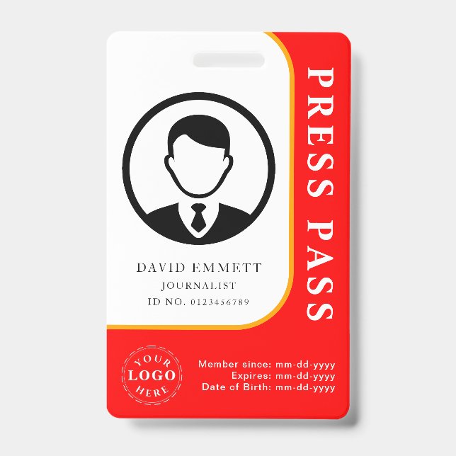 Professional Press Badge – Photo & Barcode Design (Front)
