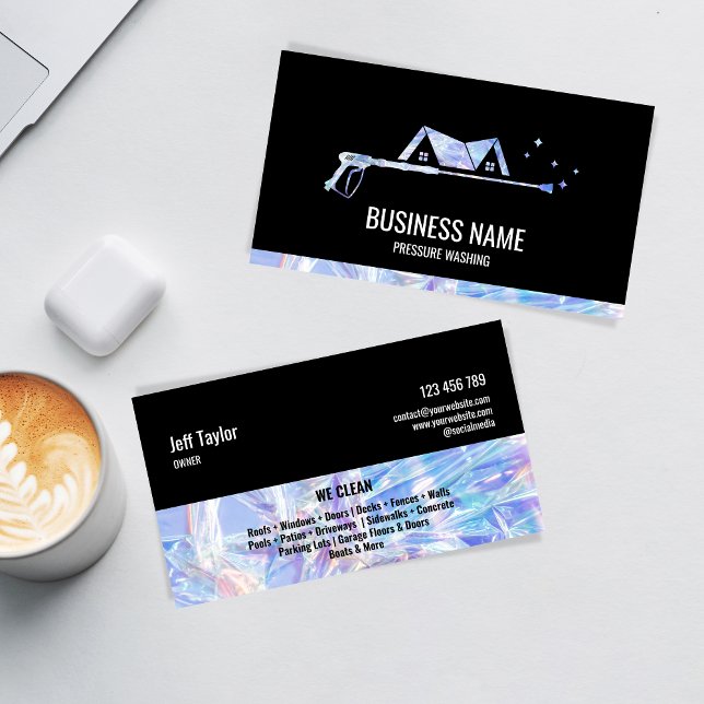 Professional Pressure Washing Power Masculine Holo Business Card (Creator Uploaded)