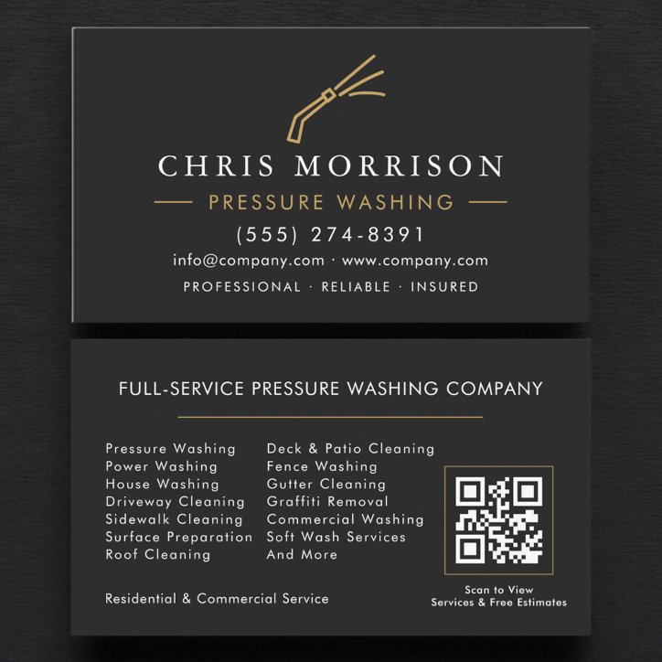 Professional Pressure Washing Power Wash QR Code Business Card