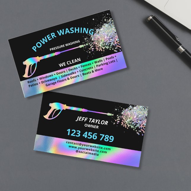 Professional Pressure Washing Power Washing Business Card (holographic pressure washing)