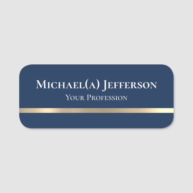 Professional Prestige Navy Blue and Gold Name Tag (Front)