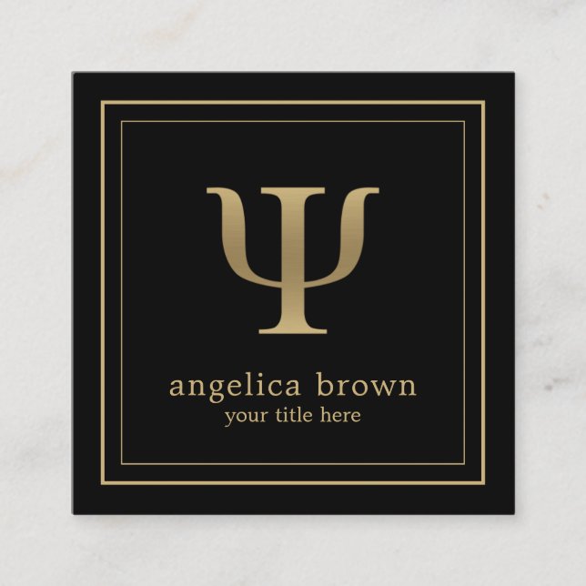 Professional Psychologist Gold Psi Symbol Square Business Card (Front)