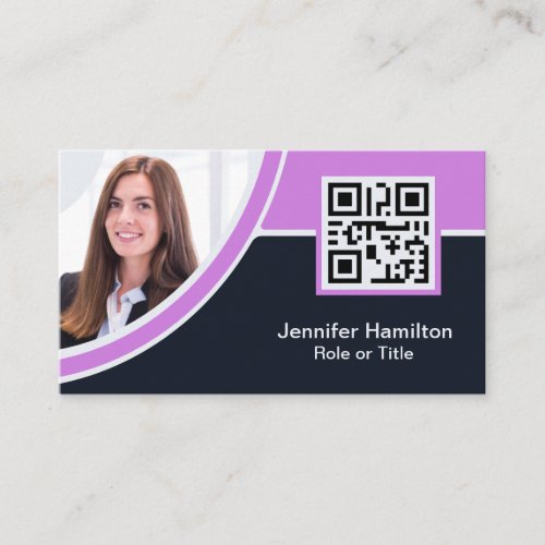Professional Purple add your Logo QR Code Photo Business Card