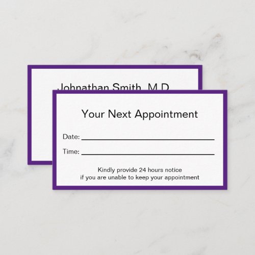 Professional Purple and White Doctors Office Appointment Card