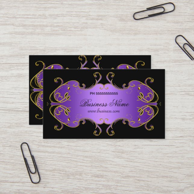 Professional Purple Black Gold Elegant Business Business Card (Front/Back In Situ)