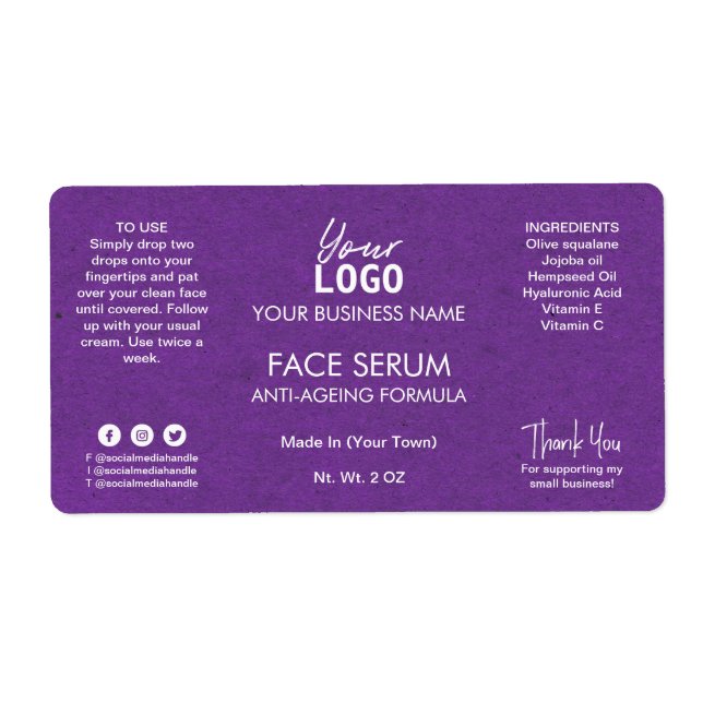 Professional Purple Face And Hair Oil Serum Label (Front)