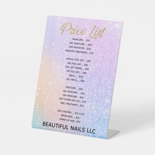 Professional Purple Glitter Nail Salon Price List  Pedestal Sign