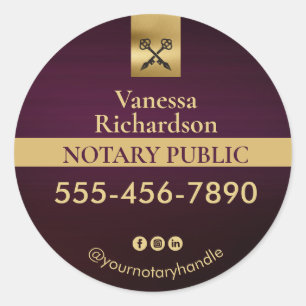 Professional Purple & Gold Notary Marketing Classic Round Sticker