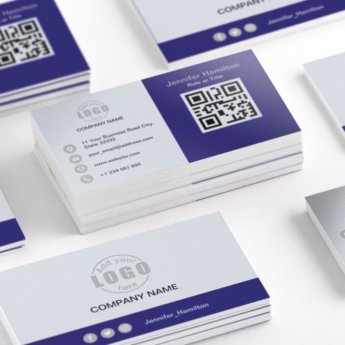 Professional Purple Grey add your Logo QR Code Business Card