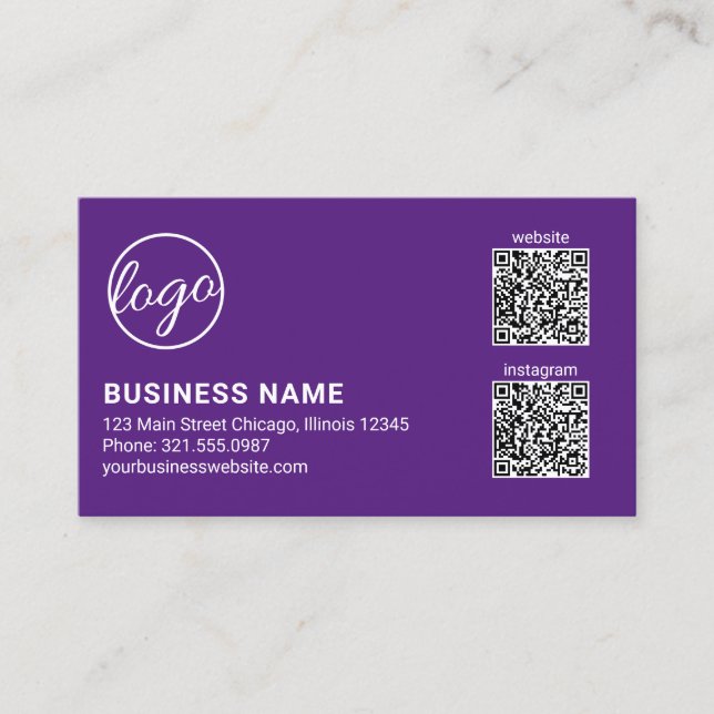 Professional Purple Logo QR Code Modern Business Card (Front)