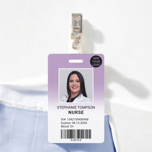 Professional purple ombre nurse photo logo code badge