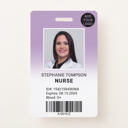 Professional purple ombre nurse photo logo code badge