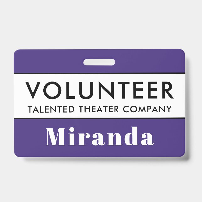 Professional Purple Volunteer Name Badge (Front)