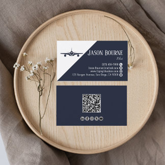 Professional QR Code, Aviation,Blue,minimalist Business Card