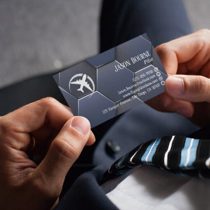 Professional QR Code Aviation Navy Blue Modern  Business Card