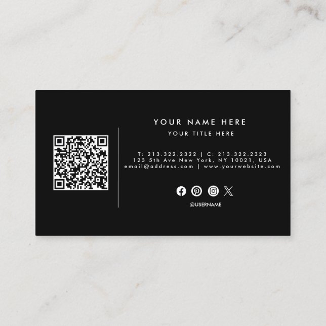 Professional QR Code Black and White Business Card (Back)