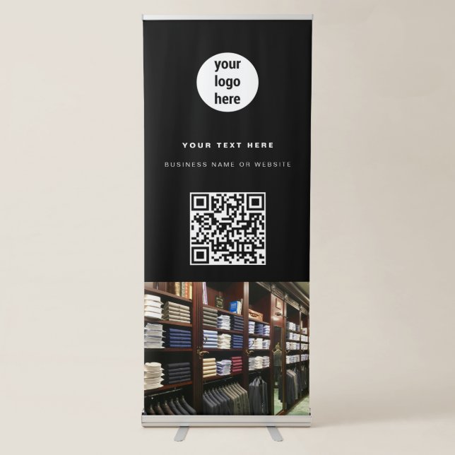 Professional QR Code Black Business Logo Photo  Retractable Banner (Front)
