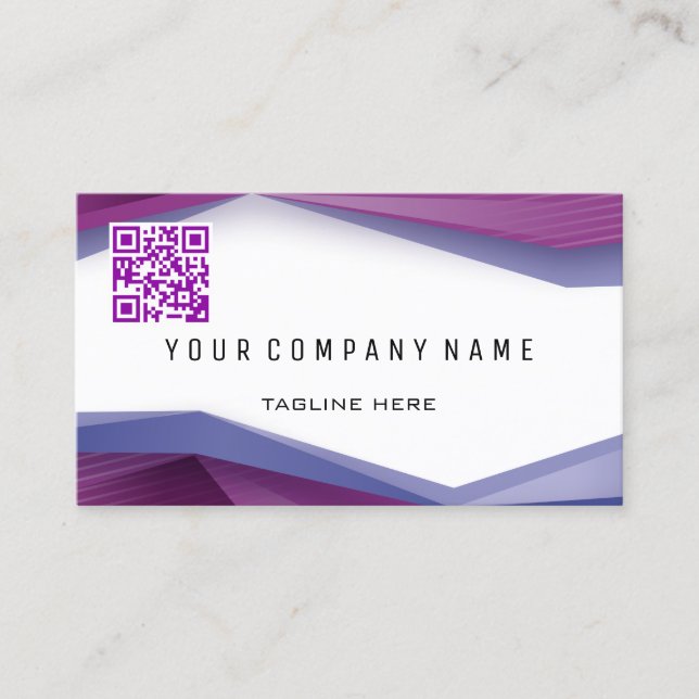 Professional QR Code BOLD Plum Geometric Lines Business Card (Front)