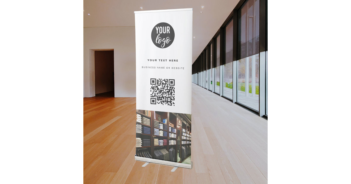 Professional QR Code Business Logo Photo Retractable Banner Zazzle