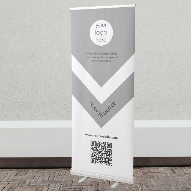Professional  QR Code Business Logo & Text Gray Retractable Banner (Professional QR Code Business Logo & Text Gray Retractable Banner)