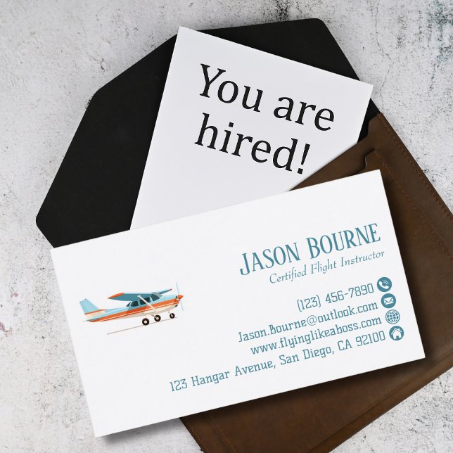 Professional QR Code Cessna Airplane Blue Custom Business Card (Creator Uploaded)